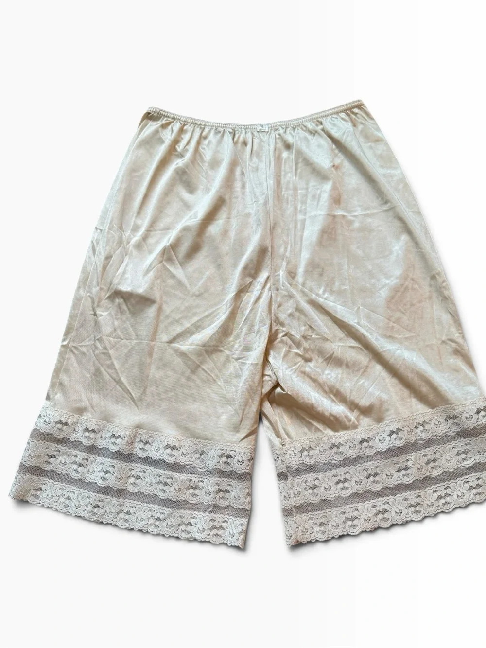 VTG Slip Pants Nylon Pettipants Shorts Bloomers Modest Cottagecore Sz XL Beige